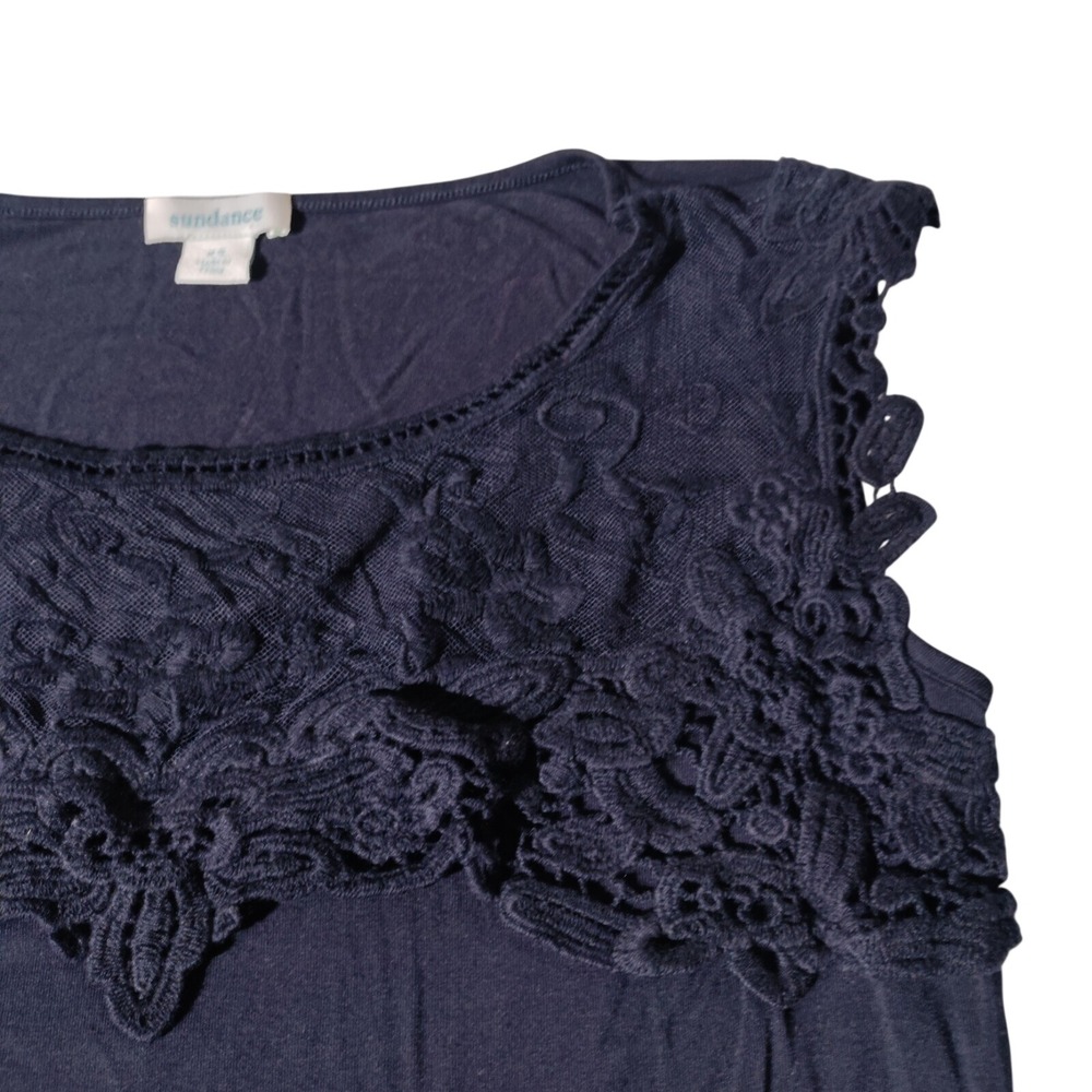 SUNDANCE Women's Dark Blue Lace Detail Blouse Top Sleeveless Size XS
